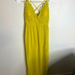 Mustard yellow, Floral sun dress, Medium long